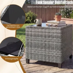 Rattan Gartenmöbel Set 3-Teiliges Balkonmöbel mit 2 Sessel und Tisch mit Sicherheitsglas-Tischplatte