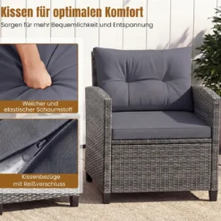 Rattan Gartenmöbel Set 3-Teiliges Balkonmöbel mit 2 Sessel und Tisch mit Sicherheitsglas-Tischplatte