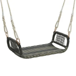 Rattan Hängesessel mit 2 Hanfseilen Wetterfester Hängestuhl Belastbar bis 180kg Schaukelsitz