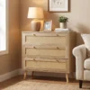 Rattan Kommode 3 Schubladen Holz Aufbewahrung Wohnzimmer Schlafzimmer Flur 80x40x75.5cm Natur