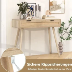 Rattan Konsolentisch mit Ausziehschublade Eingangsbereich Tisch Bauernhaus Holztisch