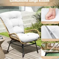 Rattansessel Gartenstuhl mit dickem Kissen Rattanstuhl XXL Terrassenstuhl Gartensessel für Terrasse bis 180 kg belastbar