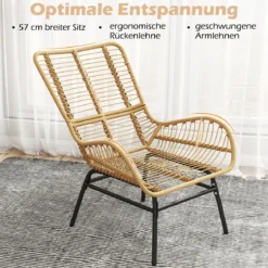 Rattansessel Gartenstuhl mit dickem Kissen Rattanstuhl XXL Terrassenstuhl Gartensessel für Terrasse bis 180 kg belastbar