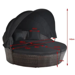 Rattan Sonneninsel mit faltbarem Sonnendach Sonnenliege Ø185 x 142 cm Braun + Schwarz