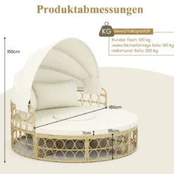 Rattan Sonneninsel Rundes Tagesbett mit Beistelltisch einziehbarem Baldachin und Kissen