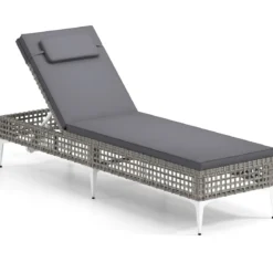 Rattan Sonnenliege Gartenliege mit Auflage & Kopfstütze & Verstellbarer Rückenlehne Balkonliege