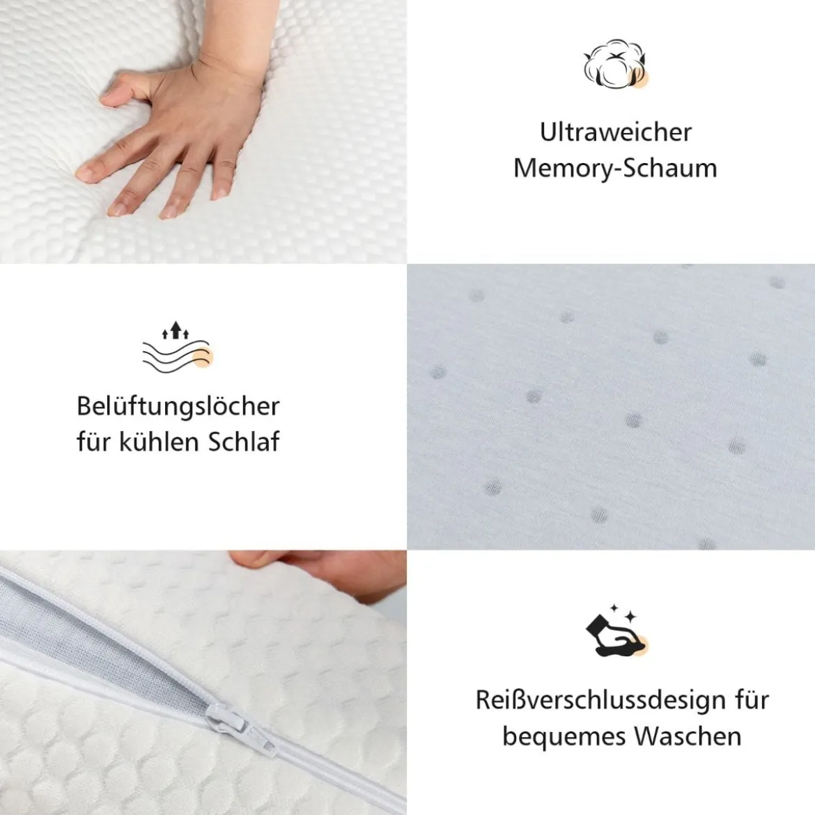 Rückstellschaum-Kissen belüftetes bequemes ergonomisches Kissen 60 x 40 x 13 cm Weiß