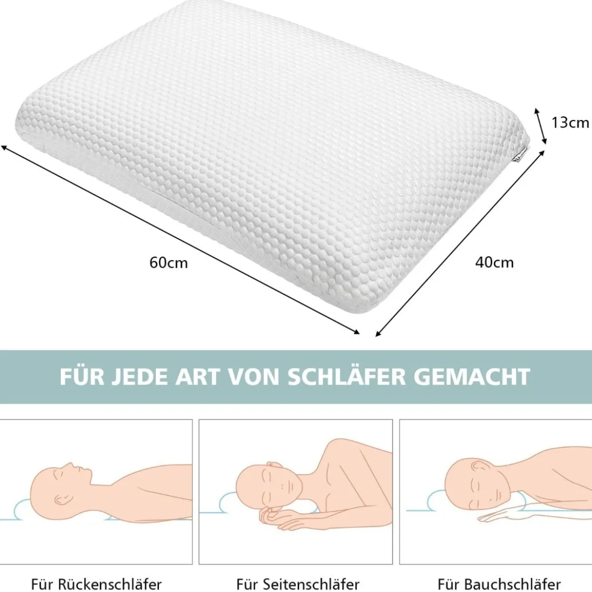 Rückstellschaum-Kissen belüftetes bequemes ergonomisches Kissen 60 x 40 x 13 cm Weiß