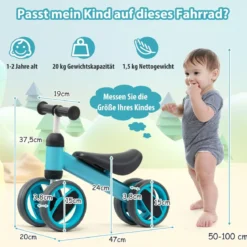 4 Räder Kinder Laufrad Balance Fahrrad ohne Pedal für Kinder von 1-2 Jahre Blau