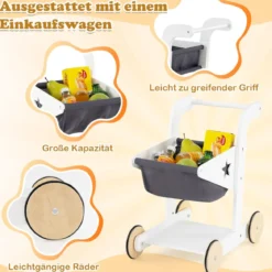 Realistischer Kindersupermarkt mit Einkaufswagen Holz Lebensmittelladen für Kinder ab 3 Jahren