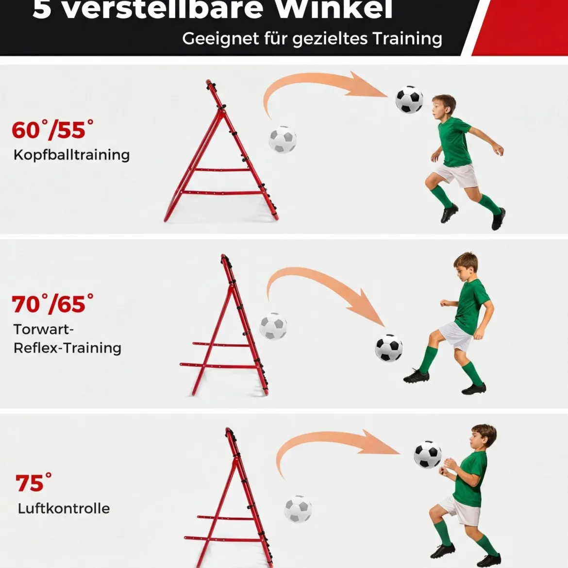 Rebounder für Fußball mit 5 Verstellbaren Winkeln Faltbares Rebound Netz Fußballnetz 100 x 100 cm