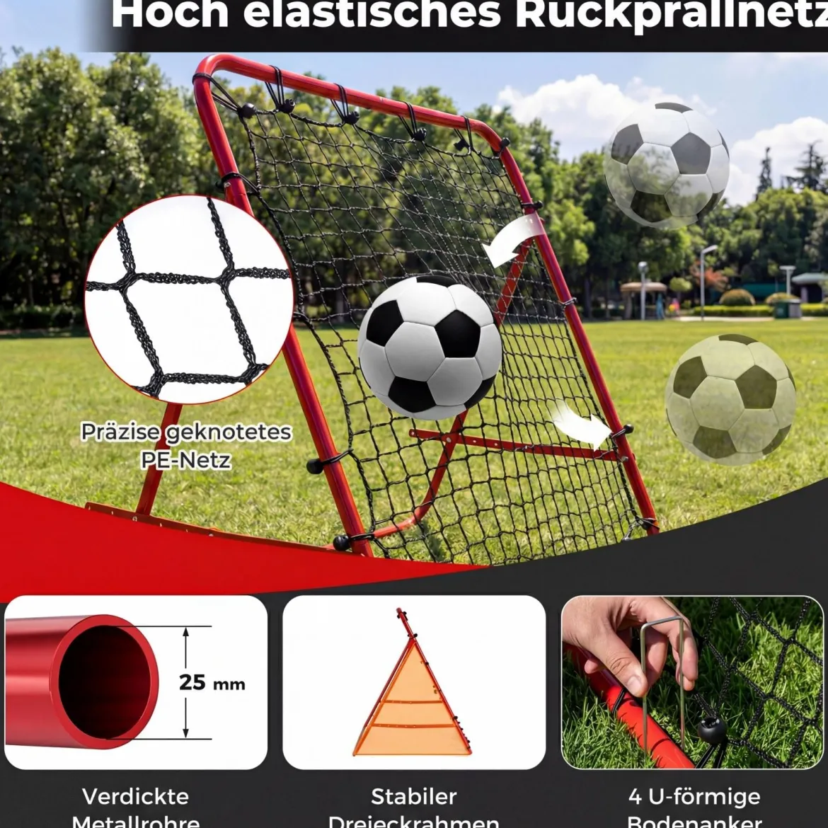 Rebounder für Fußball mit 5 Verstellbaren Winkeln Faltbares Rebound Netz Fußballnetz 100 x 100 cm