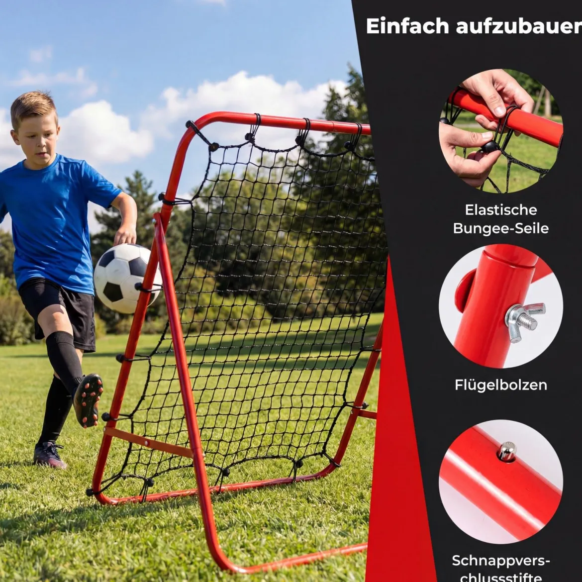 Rebounder für Fußball mit 5 Verstellbaren Winkeln Faltbares Rebound Netz Fußballnetz 100 x 100 cm