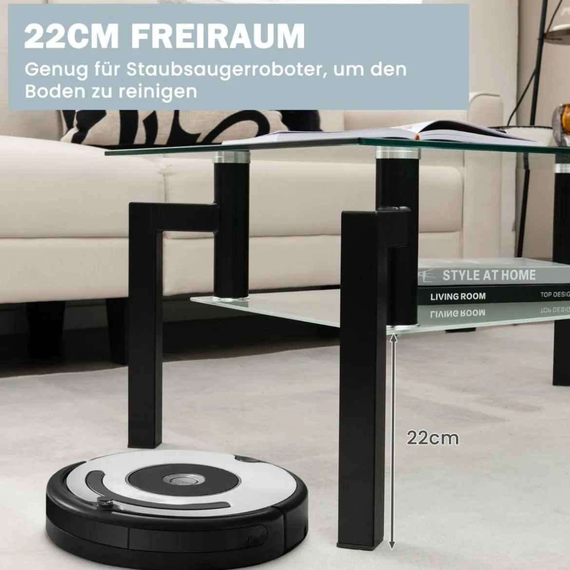 Rechteckiger Couchtisch aus Glas 2-Stufiger Moderner Kaffeetisch