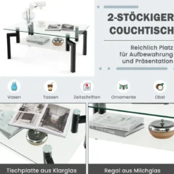 Rechteckiger Couchtisch aus Glas 2-Stufiger Moderner Kaffeetisch