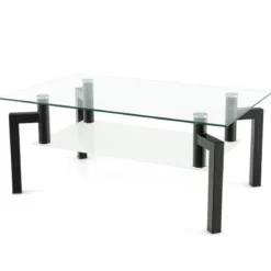 Rechteckiger Couchtisch aus Glas 2-Stufiger Moderner Kaffeetisch