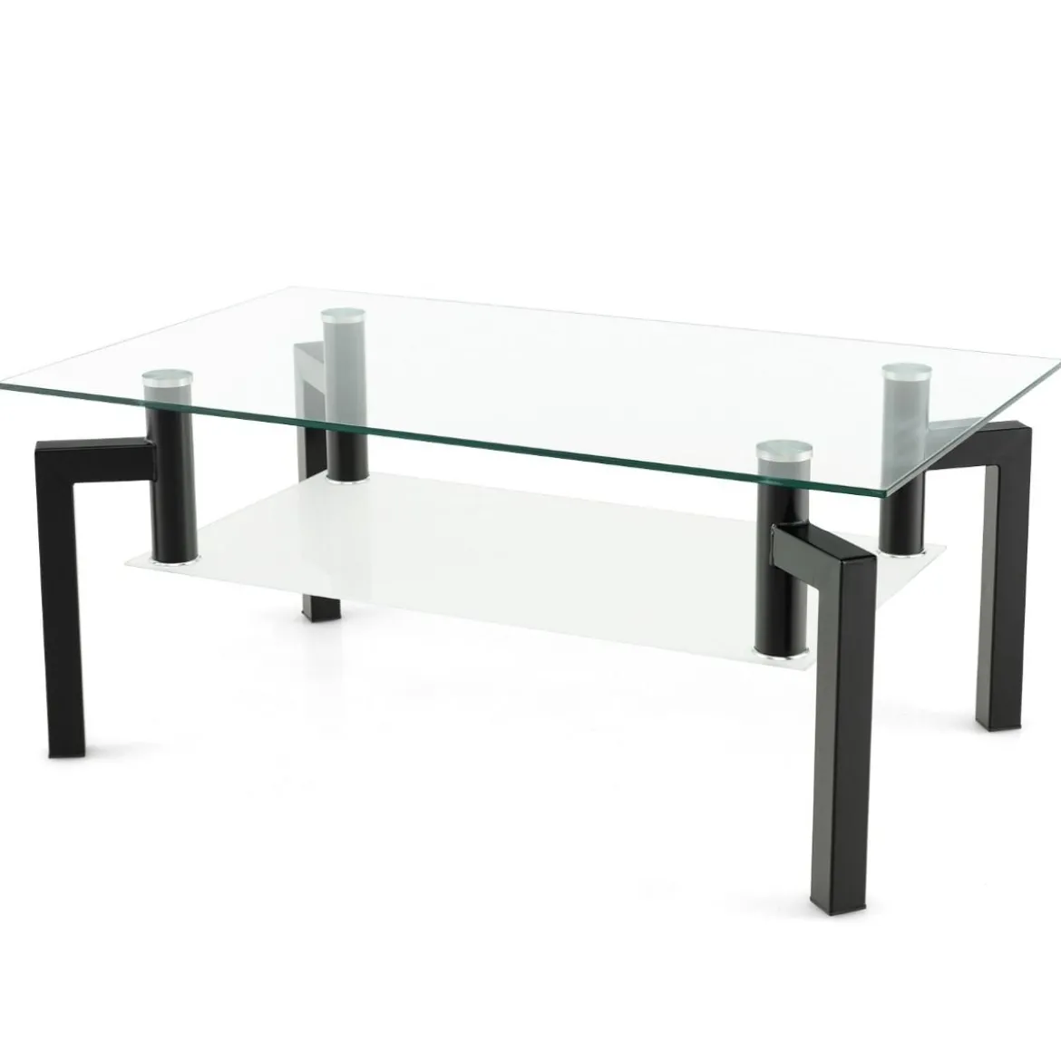Rechteckiger Couchtisch aus Glas 2-Stufiger Moderner Kaffeetisch