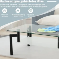 Rechteckiger Couchtisch aus Glas 2-Stufiger Moderner Kaffeetisch