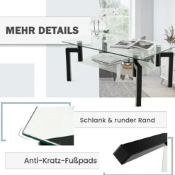 Rechteckiger Couchtisch aus Glas 2-Stufiger Moderner Kaffeetisch