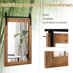 Rechteckiger Spiegel mit Holzrahmen Rustikaler Wandspiegel Unbrechbarer Hängespiegel