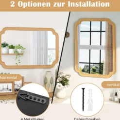 Rechteckiger Spiegel mit Holzrahmen 90 x 60 cm Wandspiegel im Bauernhaus Hängespiegel dekorativ Spiegel groß für Wohnzimmer