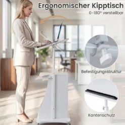 Rednerpult Höhenverstellbar Stehpult mit Rollen & Kippbarem Tisch Mobiler Stehschreibtisch