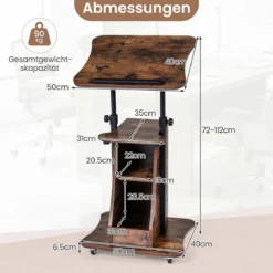 Rednerpult Höhenverstellbar Stehpult mit Rollen & Kippbarem Tisch Mobiler Stehschreibtisch