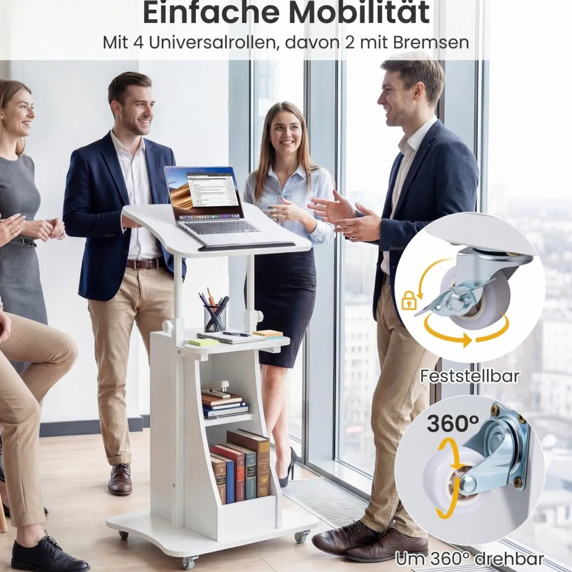 Rednerpult Höhenverstellbar Stehpult mit Rollen & Kippbarem Tisch Mobiler Stehschreibtisch