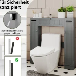 Regal über der Toilette freistehender Badezimmerschrank mit verstellbaren Regalen Toilettenpapierhalter Grau