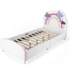 Regenbogen-Kinderbett mit Kopfteil & Fußteil für Kinder 153 x 77 x 70 cm Weiß + Rosa