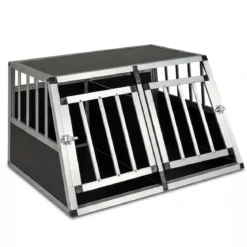 Reise-Hundebox Aluminium-Hundetransportbox mit abschließbarer Tür herausnehmbarer Trennwand Silber