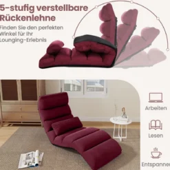 Relaxliege klappbar Bodenstuhl mit Verstellbarer Rückenlehne Rot 175 x 55 x 20 cm
