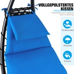 Relaxliege Schwebeliege mit Sonnenschirm und Auflage bis 150kg belastbar Blau