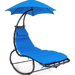 Relaxliege Schwebeliege mit Sonnenschirm und Auflage bis 150kg belastbar Blau