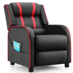 Relax-Sessel mit Seitentaschen Ergonomisches Kunstledersofa 69 x 53 x 74 cm Schwarz + Rot