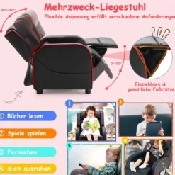 Relax-Sessel mit Seitentaschen Ergonomisches Kunstledersofa 69 x 53 x 74 cm Schwarz + Rot