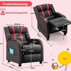 Relax-Sessel mit Seitentaschen Ergonomisches Kunstledersofa 69 x 53 x 74 cm Schwarz + Rot