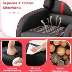 Relax-Sessel mit Seitentaschen Ergonomisches Kunstledersofa 69 x 53 x 74 cm Schwarz + Rot