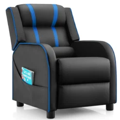 Relax-Sessel mit Seitentaschen Ergonomisches Kunstledersofa 69 x 53 x 74 cm Schwarz + Blau