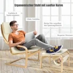 Relaxsessel Relaxstuhl Entspannungsstuhl Kippschutz mit Ottomane und Kissen Beige