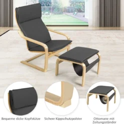 Relaxsessel Relaxstuhl Entspannungsstuhl Kippschutz mit Ottomane und Kissen Grau