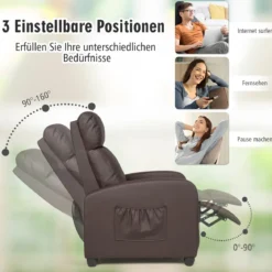 Relaxsessel verstellbar Fernsehsessel TV Sessel Ruhesessel Kunstleder Braun