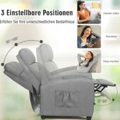 Relaxsessel verstellbar Fernsehsessel TV Sessel Ruhesessel Leinen Grau