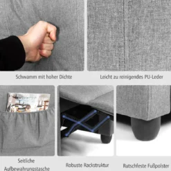 Relaxsessel verstellbar Fernsehsessel TV Sessel Ruhesessel Leinen Grau