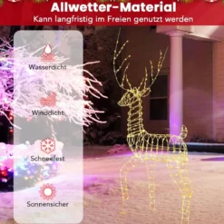 Rentier & Schlitten Weihnachtsdeko 2-tlg. Beleuchtetes Rentier mit 215 Weißen LEDs