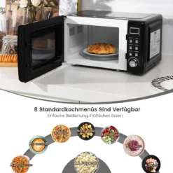 Retro Aufsatzmikrowellenofen mit 5 Mikrowellenleistungsstufen Schwarz