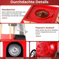 Retro Popcornmaschine 1200W Heißluft Popcorn Maker mit 67 ml Messbecher Ohne Öl Rot