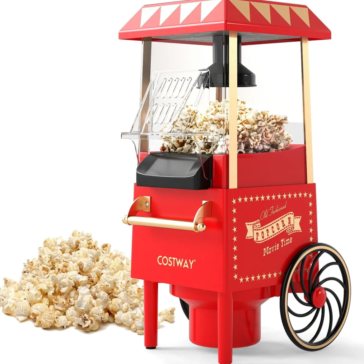 Retro Popcornmaschine 1200W Heißluft Popcorn Maker mit 67 ml Messbecher Ohne Öl Rot