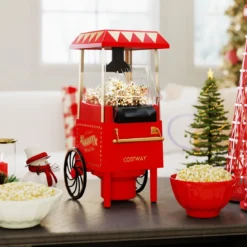 Retro Popcornmaschine 1200W Heißluft Popcorn Maker mit 67 ml Messbecher Ohne Öl Rot