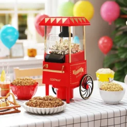 Retro Popcornmaschine 1200W Heißluft Popcorn Maker mit 67 ml Messbecher Ohne Öl Rot